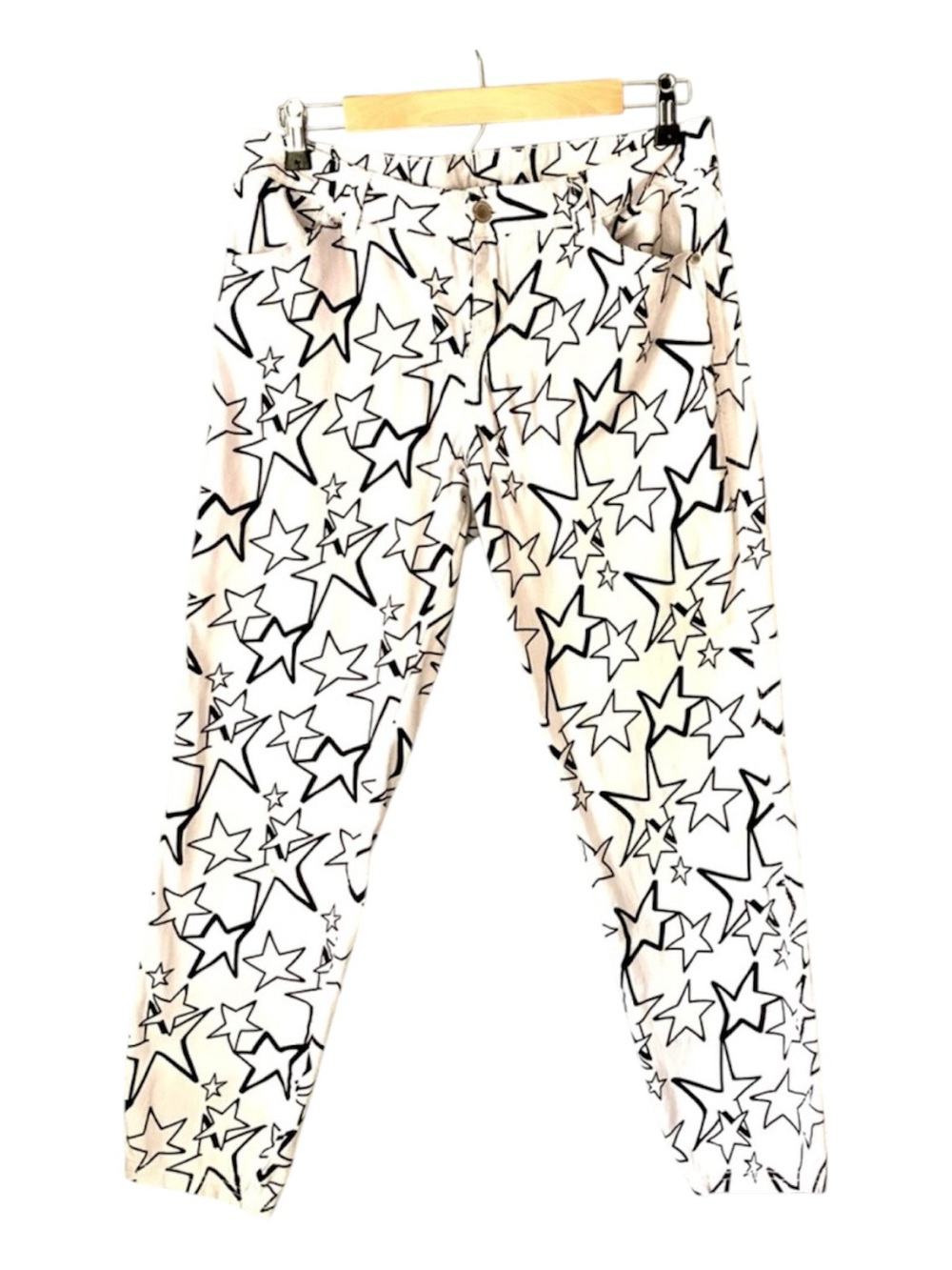 WORKSHOP REPUBLIC CLOTHING Pants Women White Black Star Size 10 Patriotic USA